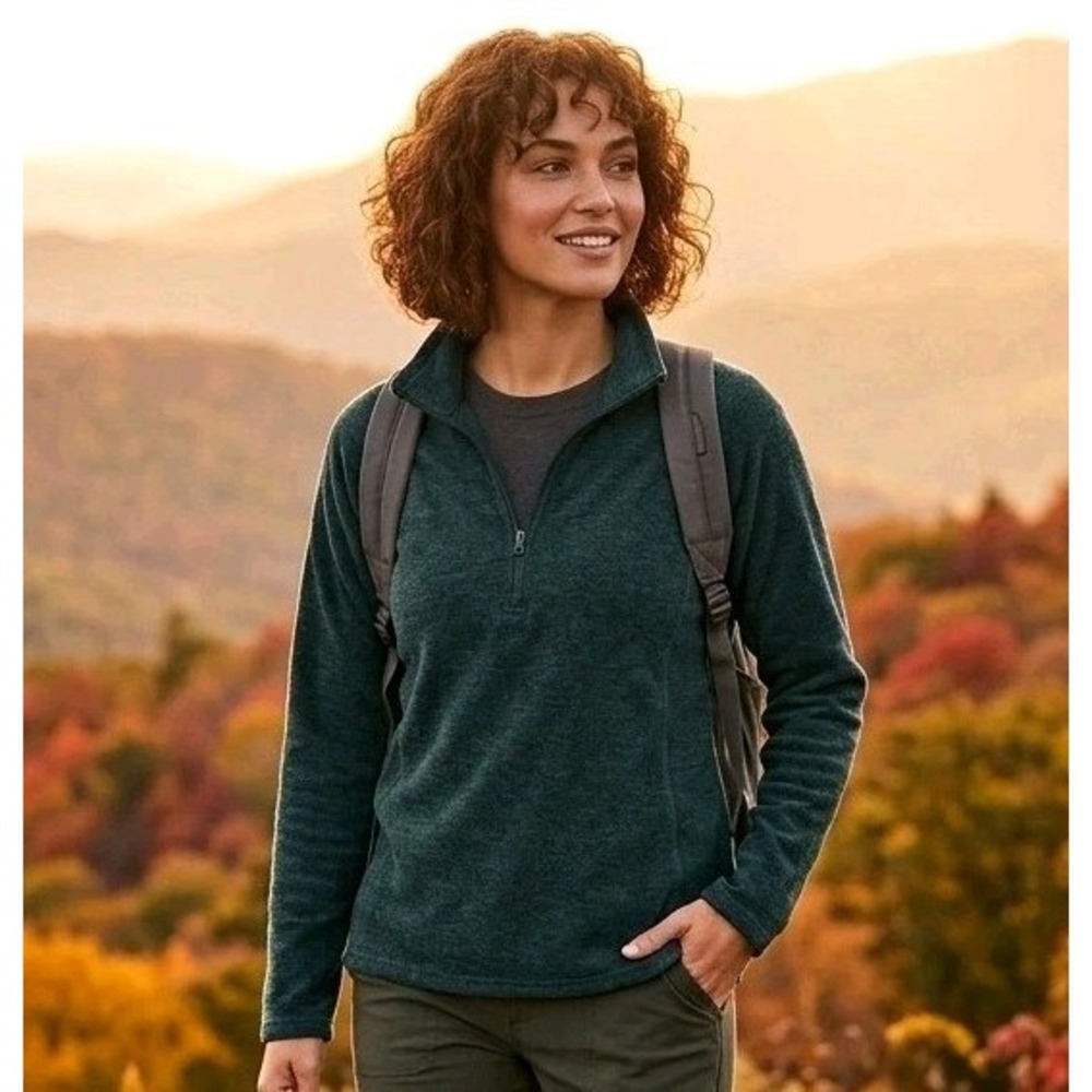 Eddie Bauer Fleece Pullover Women's Medium Evergreen Green 1/4 Zip Sweatshirt M